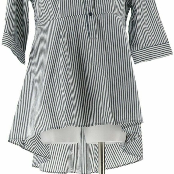 NWT JOAN RIVERS STRIPED PEPLUM SHIRT HI-LOW HEM BLUE & WHITE 12P (PETITE) - Picture 3 of 9
